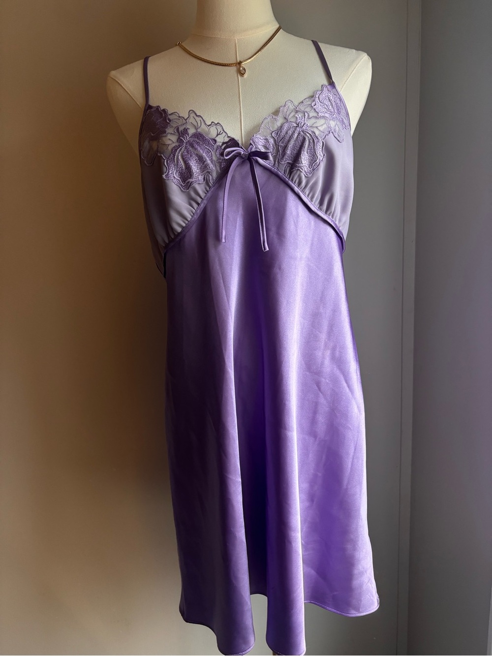 Jaclyn Smith Lilac Satin Slip with Floral Lace